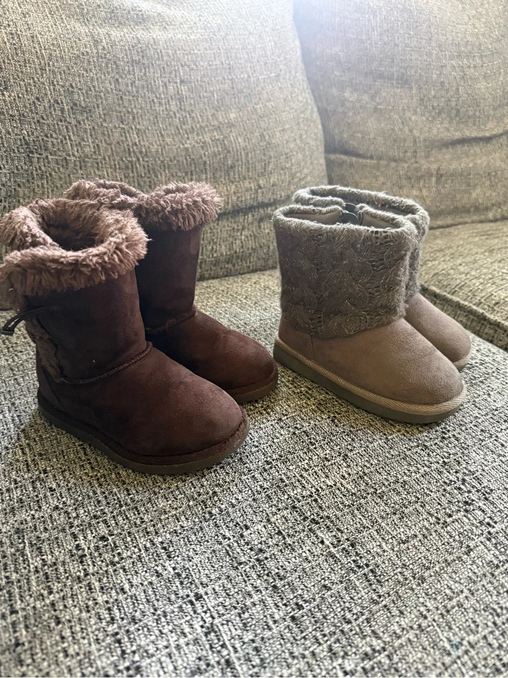 Kohl's Girls Faux-Fur Winter Boots in Dark Brown and Light Brown